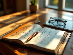 Open leren logboek met handgeschreven notities en moderne tablet met digitale dakonderhoudschema's op houten bureau